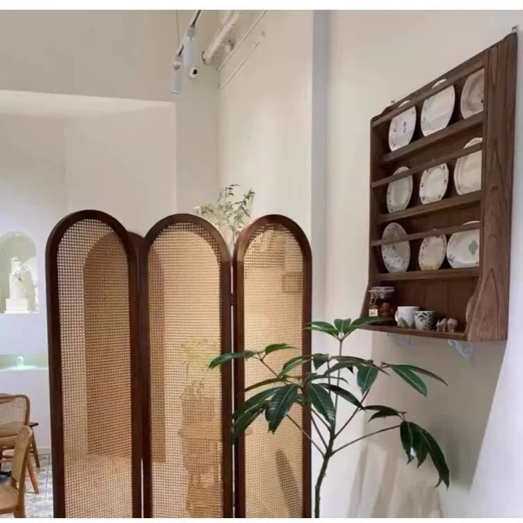 旧木色全实木碗碟置物架咖啡店餐厅复古壁挂收纳架杯子盘子陈列架