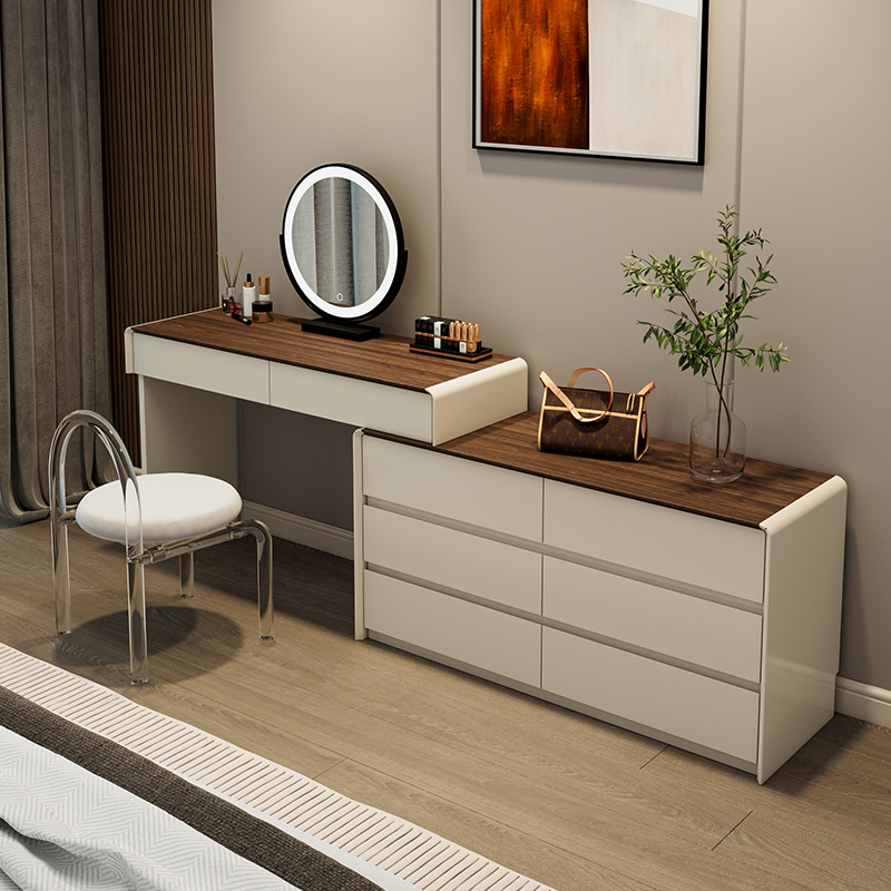 实木烤漆梳妆台简约奶油风化妆桌