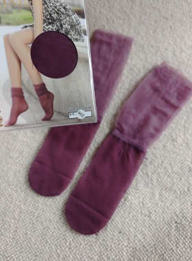 气质淑女  梦幻紫色   超薄  温柔  丝拼水晶丝  中筒堆堆女袜