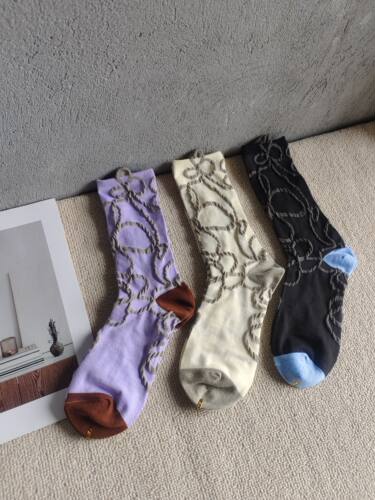 出口单 贵牌 靴下风 薄款 春夏秋 个性 立体艺术 棉混 中筒女袜