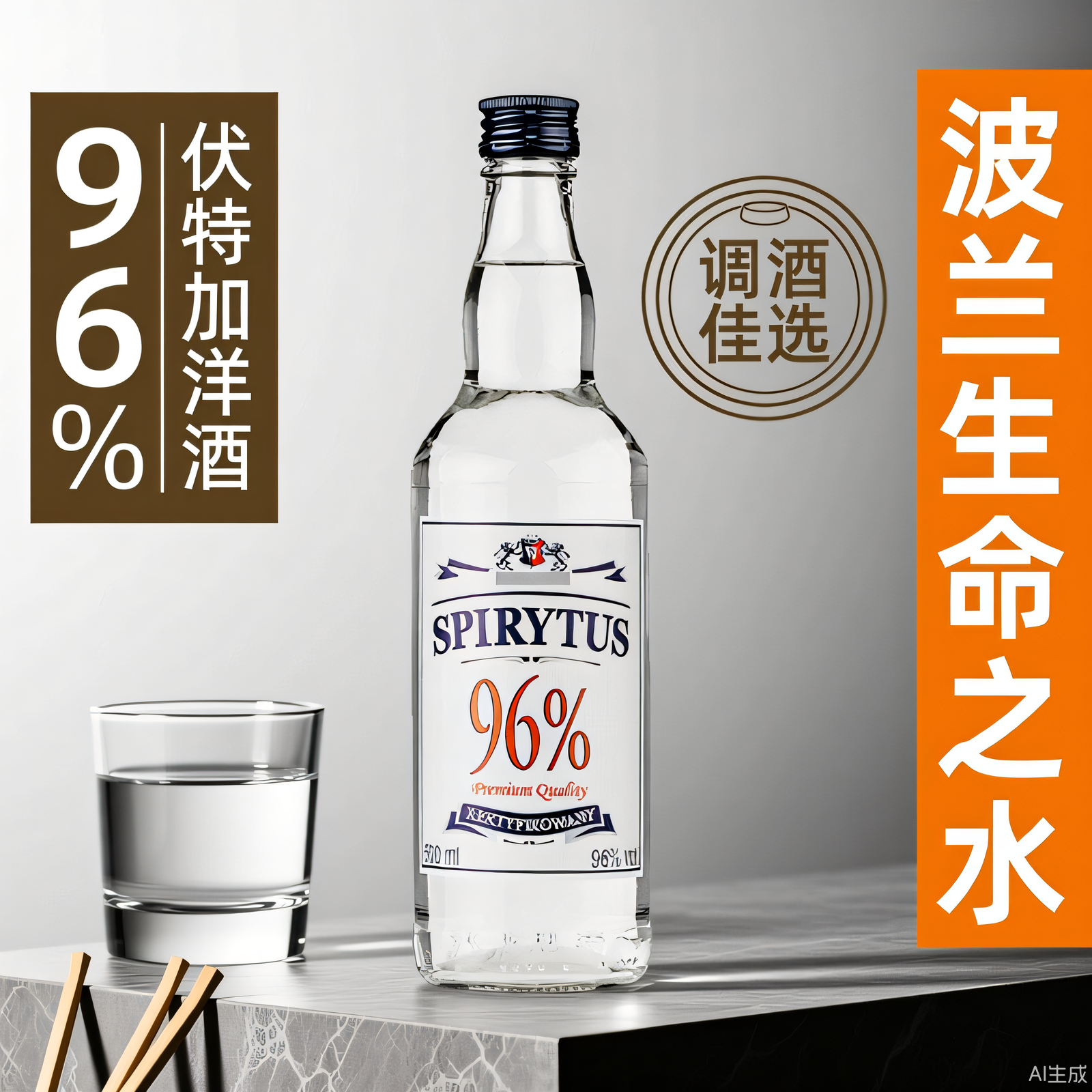 生命之水伏特加96度高度烈酒 波兰原瓶进口洋酒伏特加调酒500ml