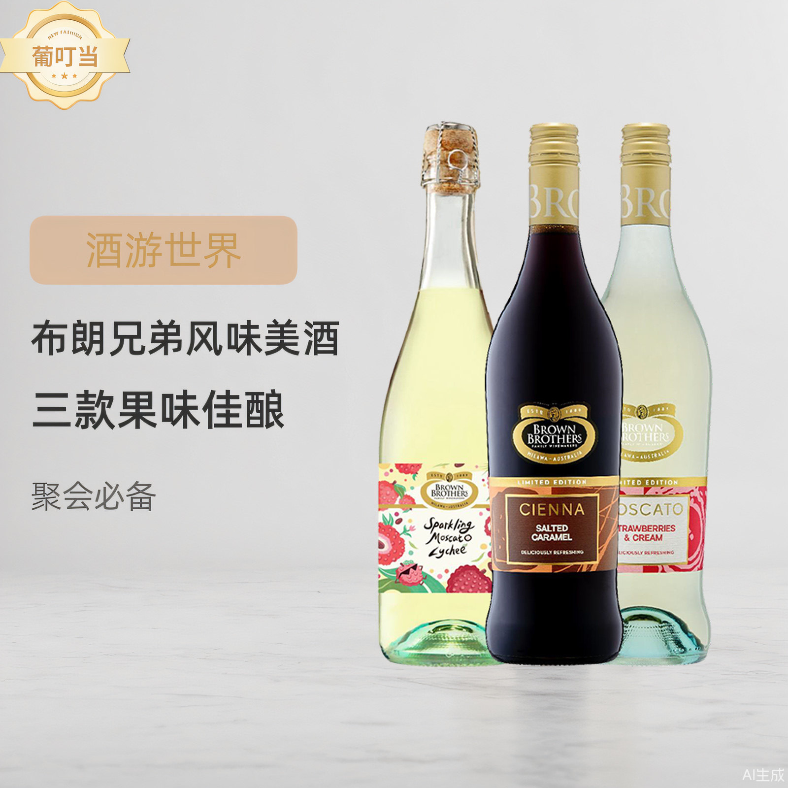 Brown Brothers布琅兄弟莫斯卡托荔枝果味起泡酒森娜甜红葡萄酒