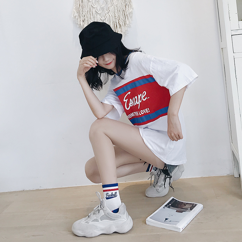 拼色字母中筒袜女ins潮