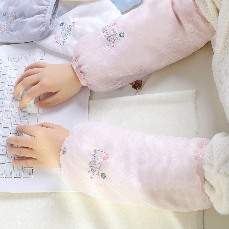 韩版秋冬女士双层蕾丝绣花袖套办公室防污防尘日用袖头长款护袖