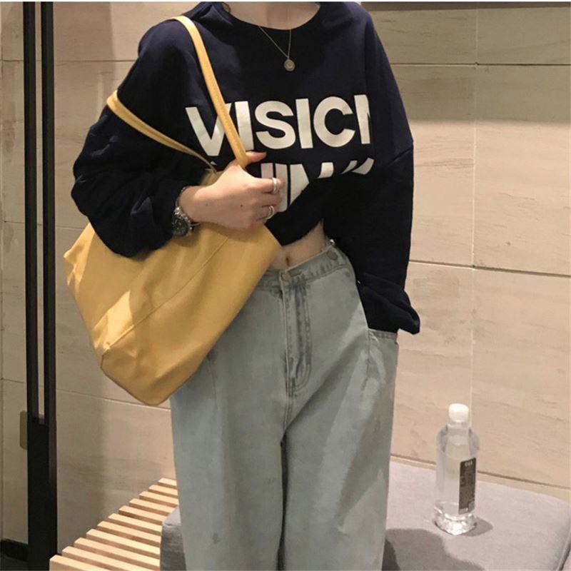 2025字母秋冬新款加绒圆领短款韩版宽松卫衣长袖女上衣露脐袖长款