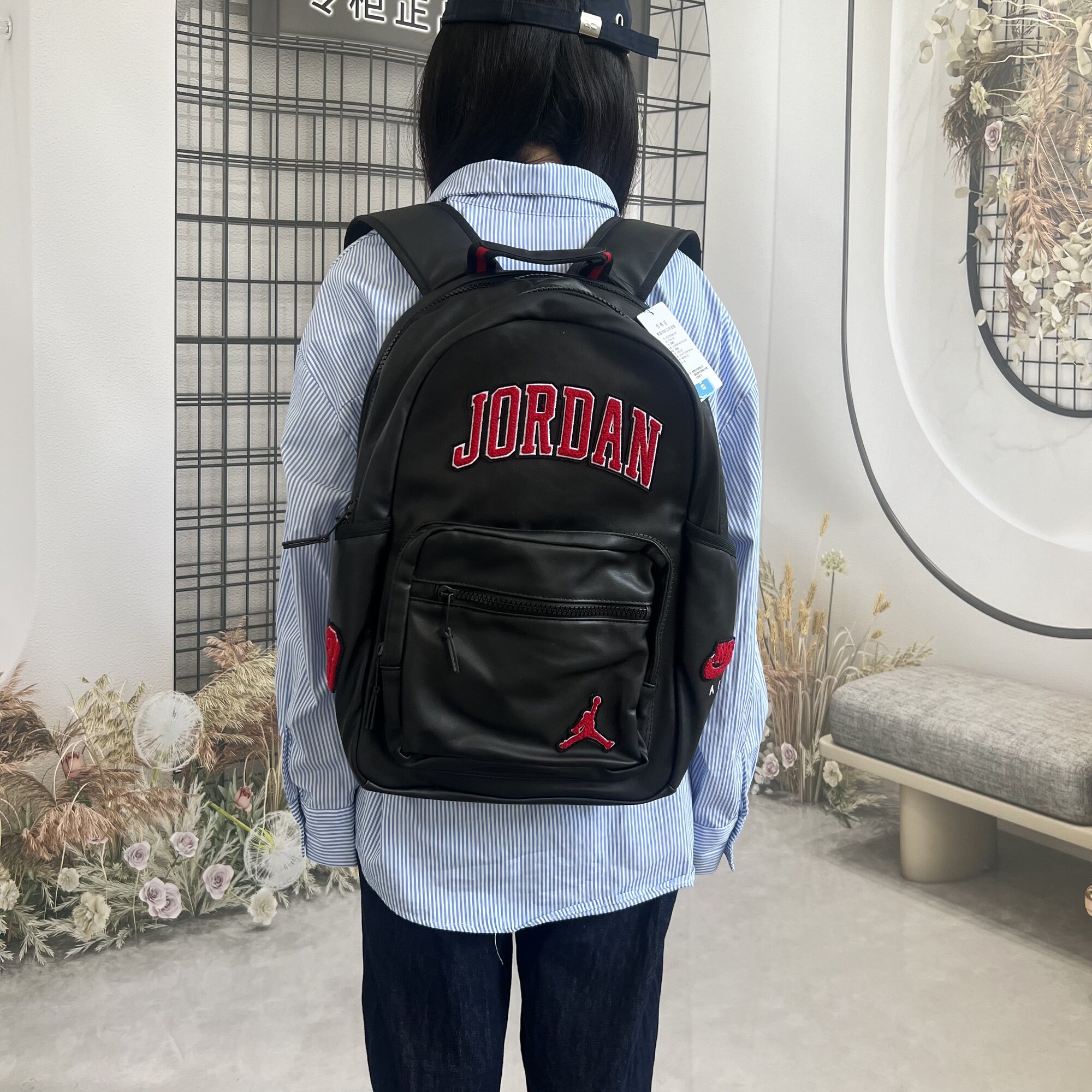 Jordan乔丹皮面双肩包防水运动包男女背包AJ篮球包秋季新款旅游包