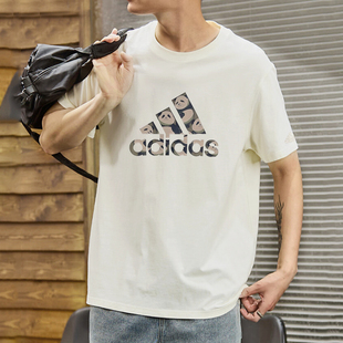 宽松篮球半袖 阿迪达斯短袖 熊猫印花美式 新款 纯棉T恤JI6840 男夏季