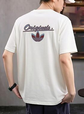 adidas短袖男t恤夏季新款三叶草宽松篮球半袖纯棉半袖美式运动服