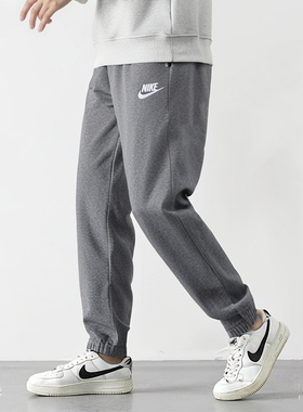 Nike耐克男裤灰色卫裤新款运动裤跑步厚款加绒收口休闲长裤BV2738