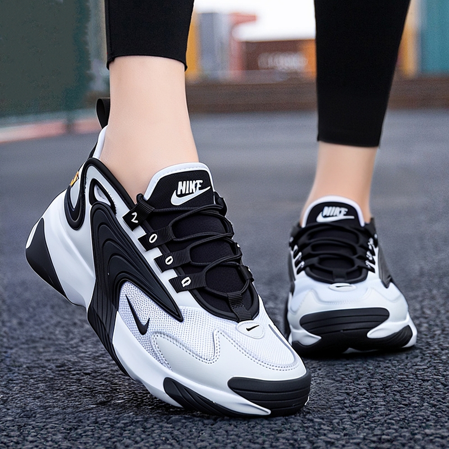 NIKE耐克Zoom 2K黑白熊猫鞋厚底气垫缓震复古老爹鞋女运动休闲鞋