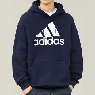 宽松外套套头衫 休闲运动服篮球连帽衫 新款 阿迪达斯蓝色卫衣男秋季