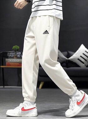 阿迪达斯裤子男运动裤秋季新款针织宽松美式纯色长裤篮球束脚裤男