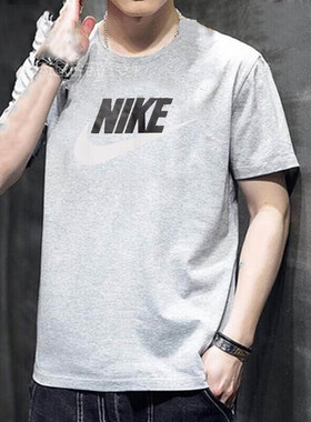 耐克情侣装夏季纯棉宽松半袖运动服灰色短袖显瘦T恤男女装AR5005