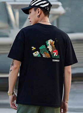 阿迪达斯印花短袖男t恤夏季新款黑色运动服宽松大码美式篮球半袖