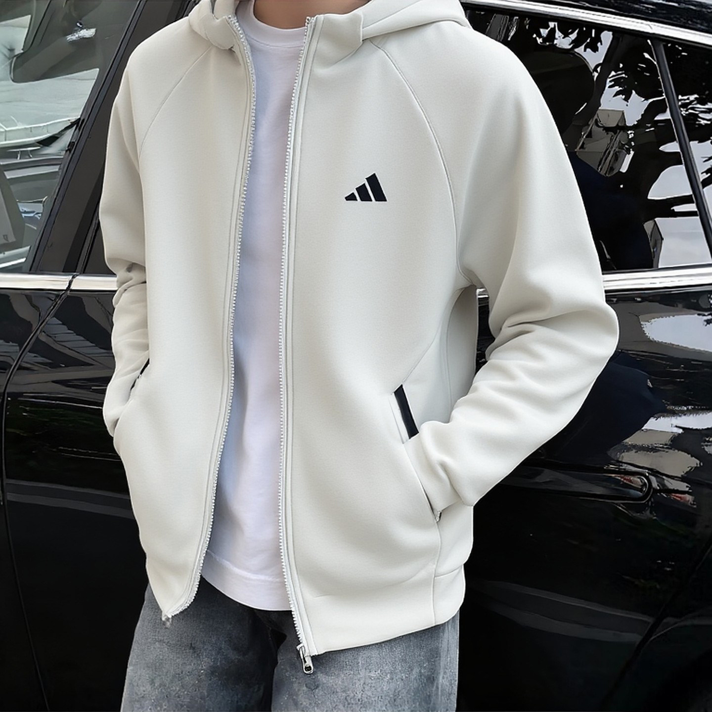 阿迪达斯连帽外套男春季新款正品男士夹克纯色篮球美式棉质运动服