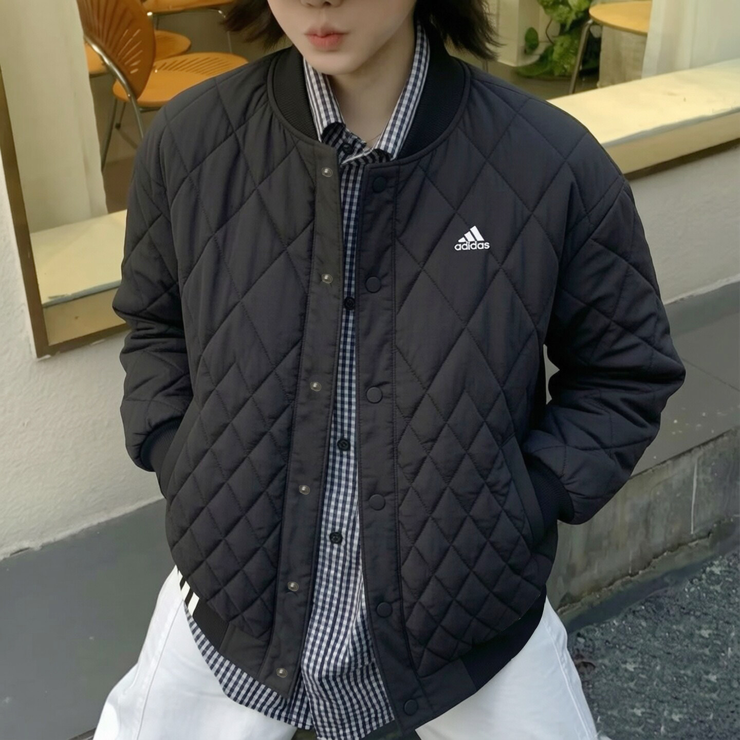 阿迪达斯加棉棒球服女秋冬轻薄棉服美式复古防风宽松拒水加厚外套