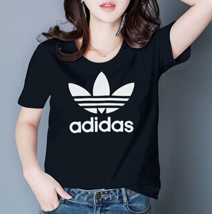阿迪达斯三叶草短袖t恤女 新款跑步训练健身运动休闲透气纯棉体恤