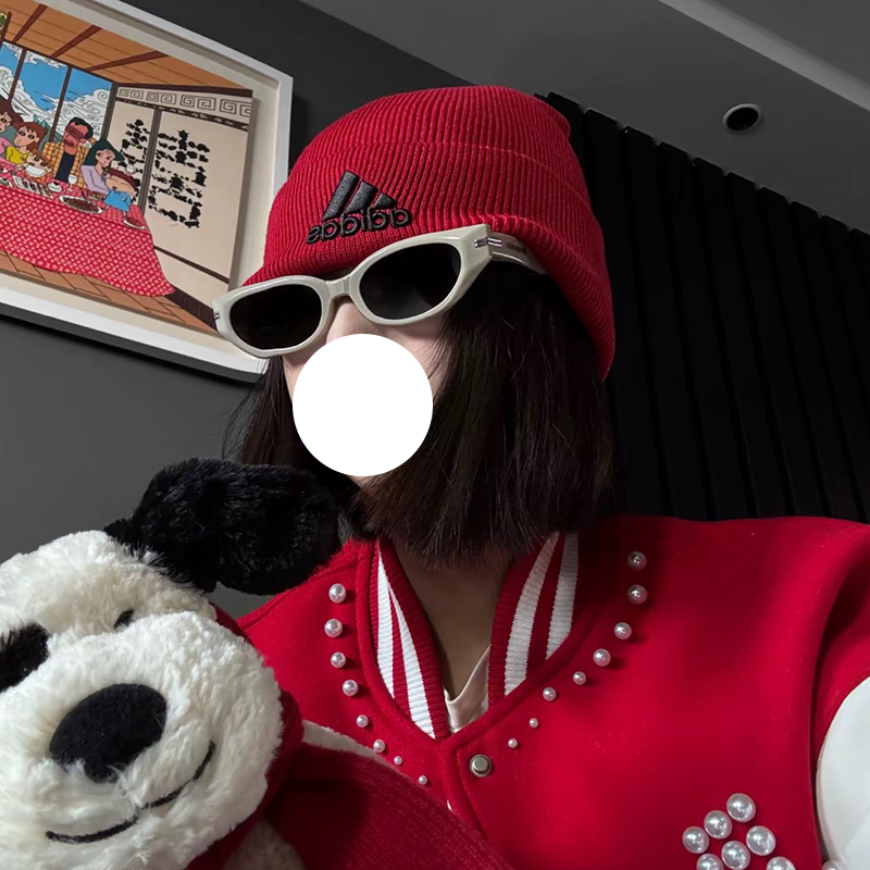 阿迪达斯男女帽子冬季新款大头围包头冷帽美式情侣复古针织毛线帽