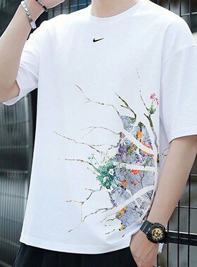 Nike耐克正品白色短袖潮流印花T恤夏季新款纯棉上衣男士运动半袖