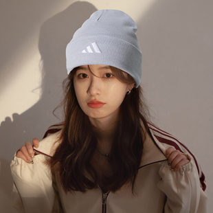 阿迪达斯女帽子冬季新款灰色针织美式保暖男帽大头围冷帽毛线帽男
