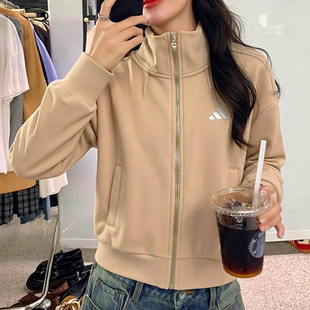 阿迪达斯外套女棒球服秋季新款针织短款美式复古防风保暖运动卫衣
