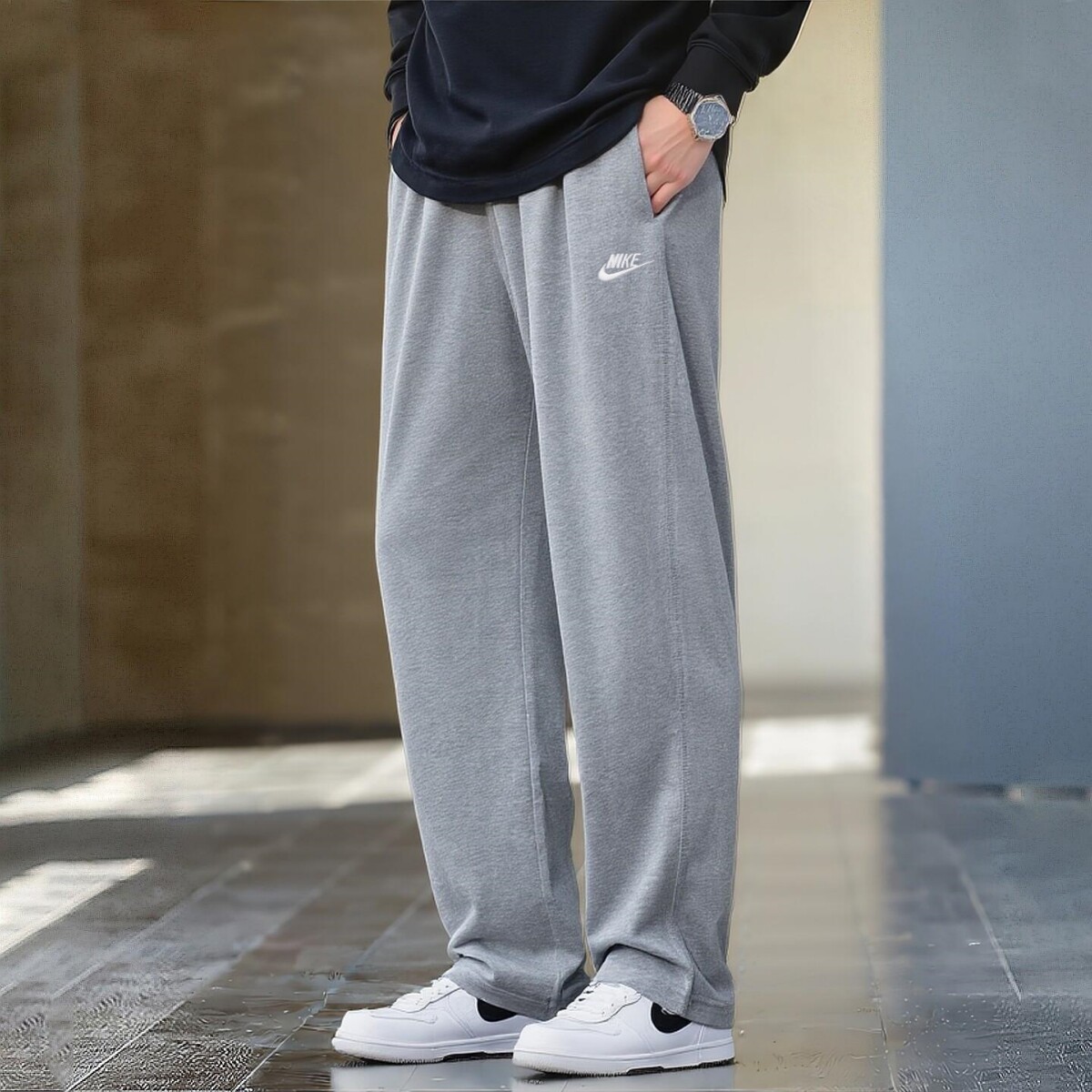 Nike耐克裤子薄款灰色长裤新款纯棉运动裤男子宽松直筒裤休闲卫裤