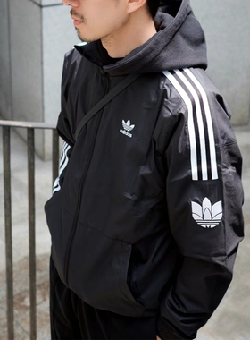 阿迪达斯三叶草立领夹克男春季新款美式潮流开衫复古外套男GN3536