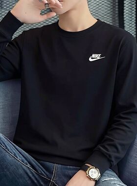 NIKE耐克2026年新款长袖T恤薄款运动上衣男子纯棉内搭圆领打底衫
