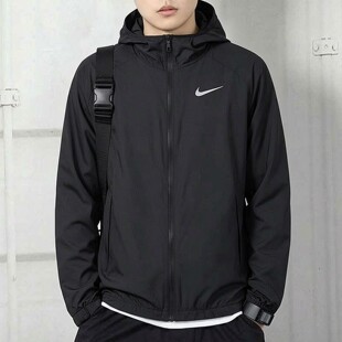 Nike耐克黑色外套薄款连帽夹克夏季新款防晒服男子运动上衣BV4871