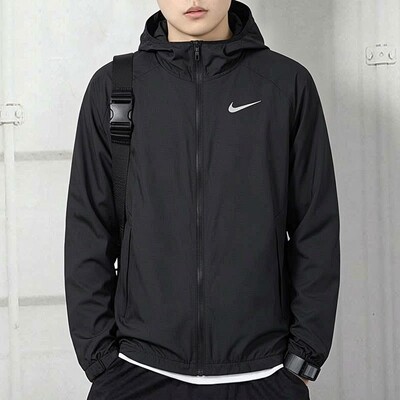 Nike耐克黑色外套薄款连帽夹克春季新款防晒服男子运动上衣BV4871