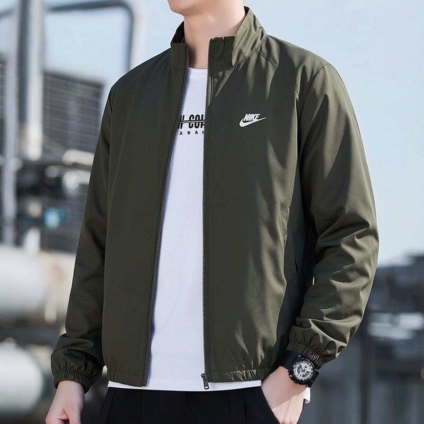 Nike耐克正品外套2026年新款绿色运动服薄款立领夹克跑步防风上衣