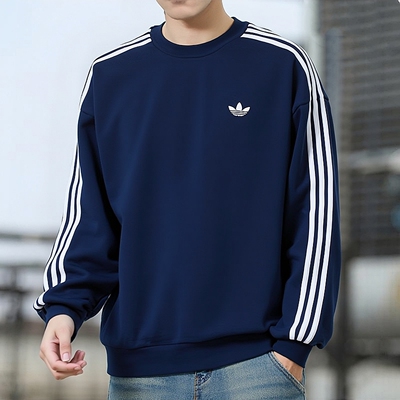 正品阿迪达斯ADIDAS三叶草男宽松纯棉蓝色运动休闲套头卫衣KG3899