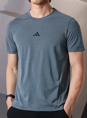 阿迪达斯运动短袖男夏季新款蓝色健身圆领透气速干半袖T恤JI5766