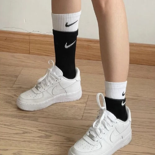 中筒袜长筒袜耐克袜拼接袜假两件黑白运动袜健身袜厚底耐磨男女袜