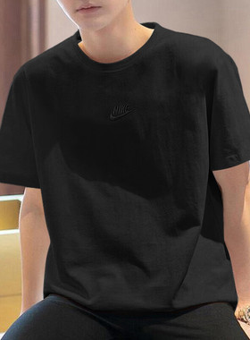 Nike耐克宽松美式T恤夏季新款黑色重磅短袖纯棉运动服上衣DO7393