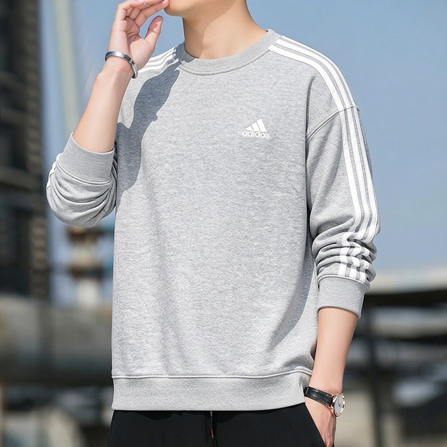 阿迪达斯卫衣男春季新款宽松运动服复古灰色外套纯棉打底衫IC9905