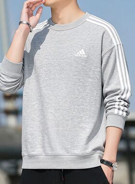 阿迪达斯卫衣男春季新款宽松运动服复古灰色外套纯棉打底衫IC9905
