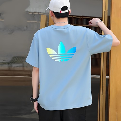 阿迪达斯三叶草浅蓝色短袖男士夏季新款运动服宽松休闲半袖T恤