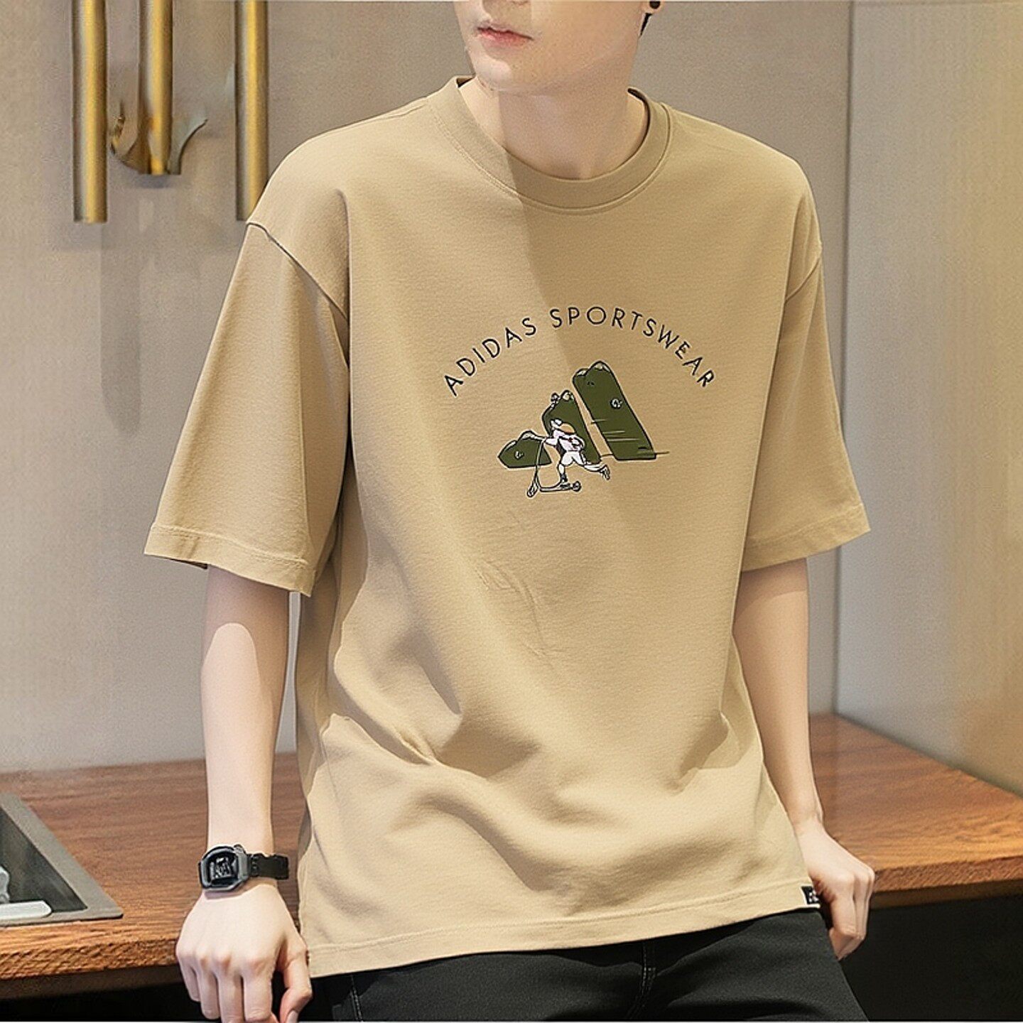 阿迪达斯短袖男夏季新款宽松大码篮球运动服复古印花半袖纯棉T恤