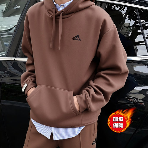 正品假一赔十棕色加绒美式卫衣男
