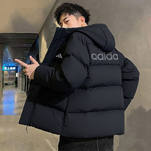 阿迪达斯拒水羽绒服男冬新款背后字母宽松篮球美式复古面包服外套