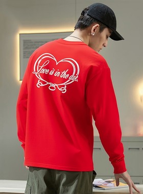 NIKE耐克红色长袖T恤男装圆领套头打底衫休闲运动服上衣潮IO9761