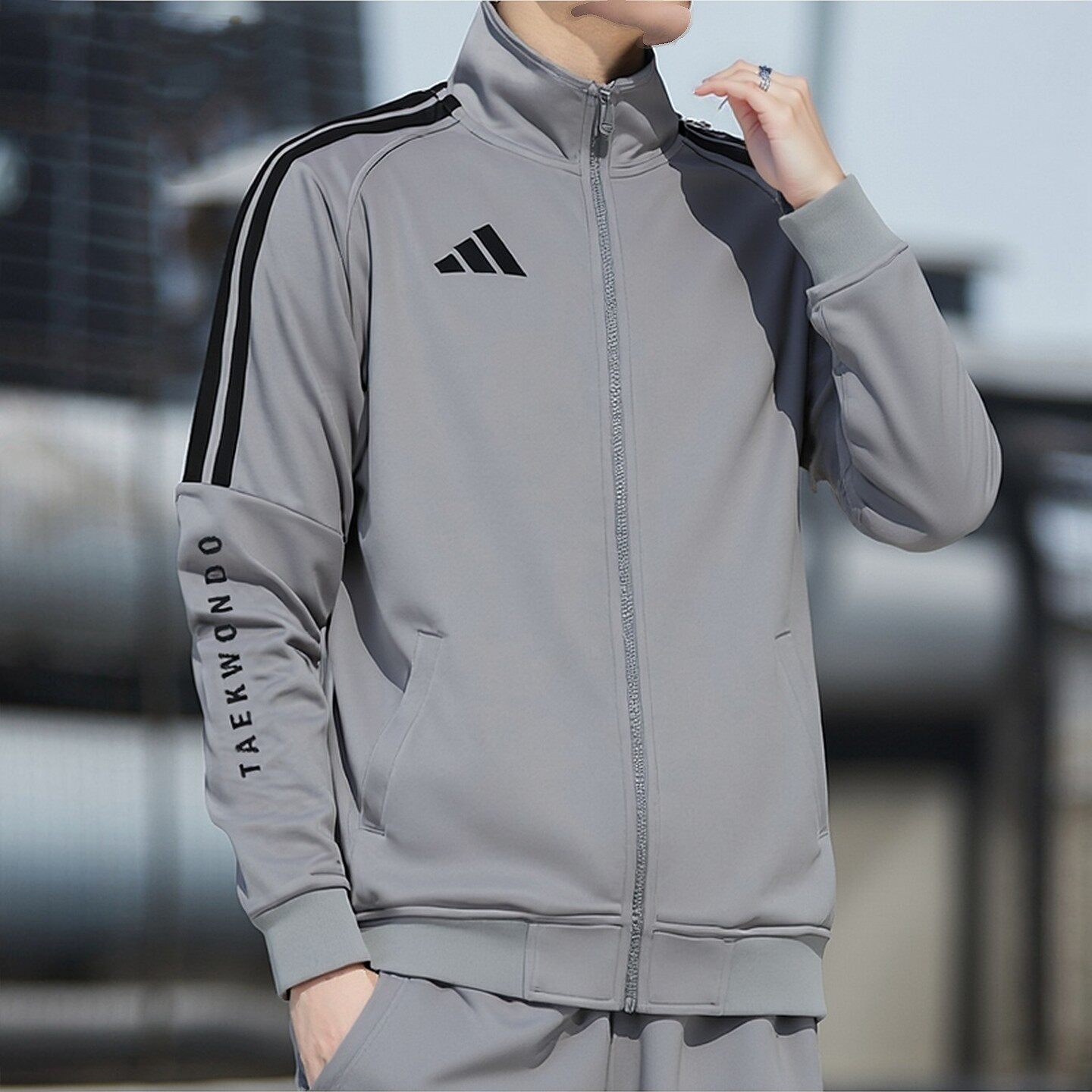 阿迪达斯男款外套春季新款休闲三条杠针织上衣开衫立领运动夹克