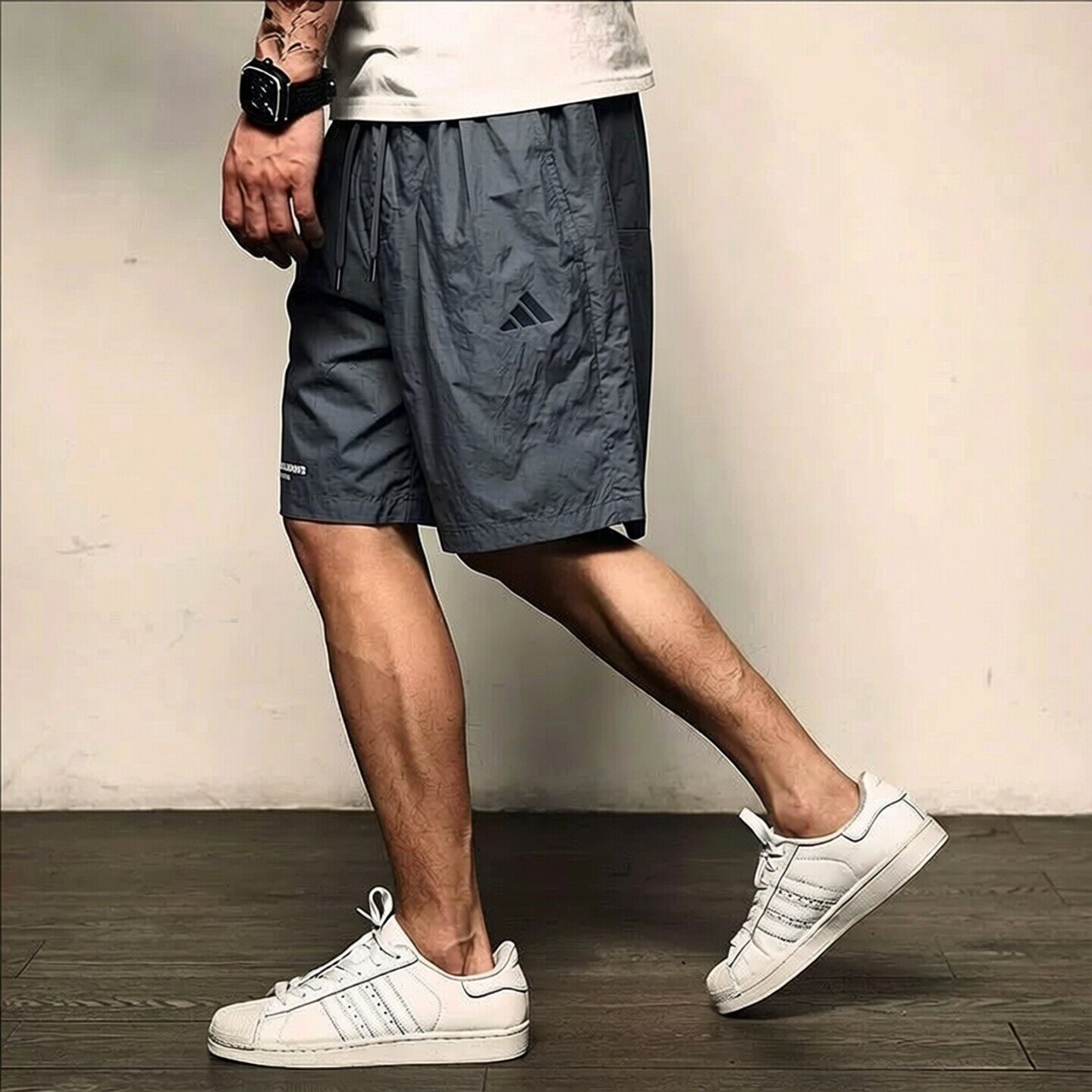 阿迪达斯灰色短裤男夏季美式薄款透气篮球休闲运动新款梭织五分裤