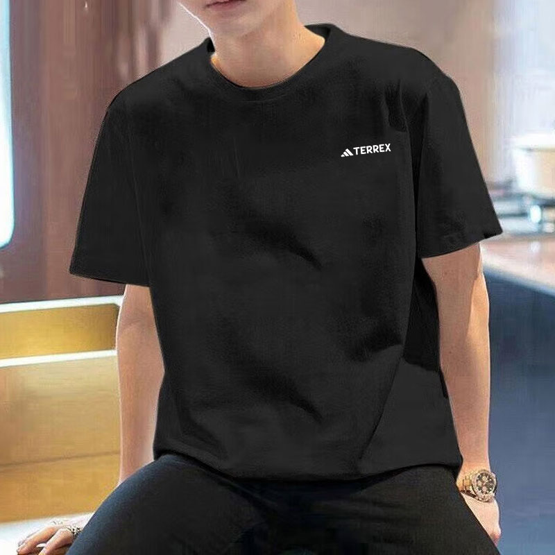 阿迪达斯T恤男夏季新款篮球半袖黑色纯棉美式印花短袖户外运动服