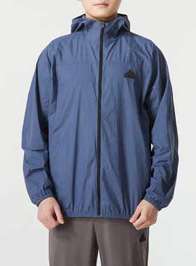 阿迪达斯男装蓝色运动服上衣休闲服男士防风运动夹克外套IT3941