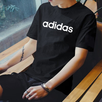adidas阿迪达斯T恤男夏季新款字母LOGO宽松纯棉体恤男士圆领短袖