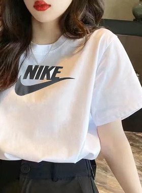 Nike耐克女子跑步运动T恤衫夏季新款宽松透气纯棉短袖半袖DX7907