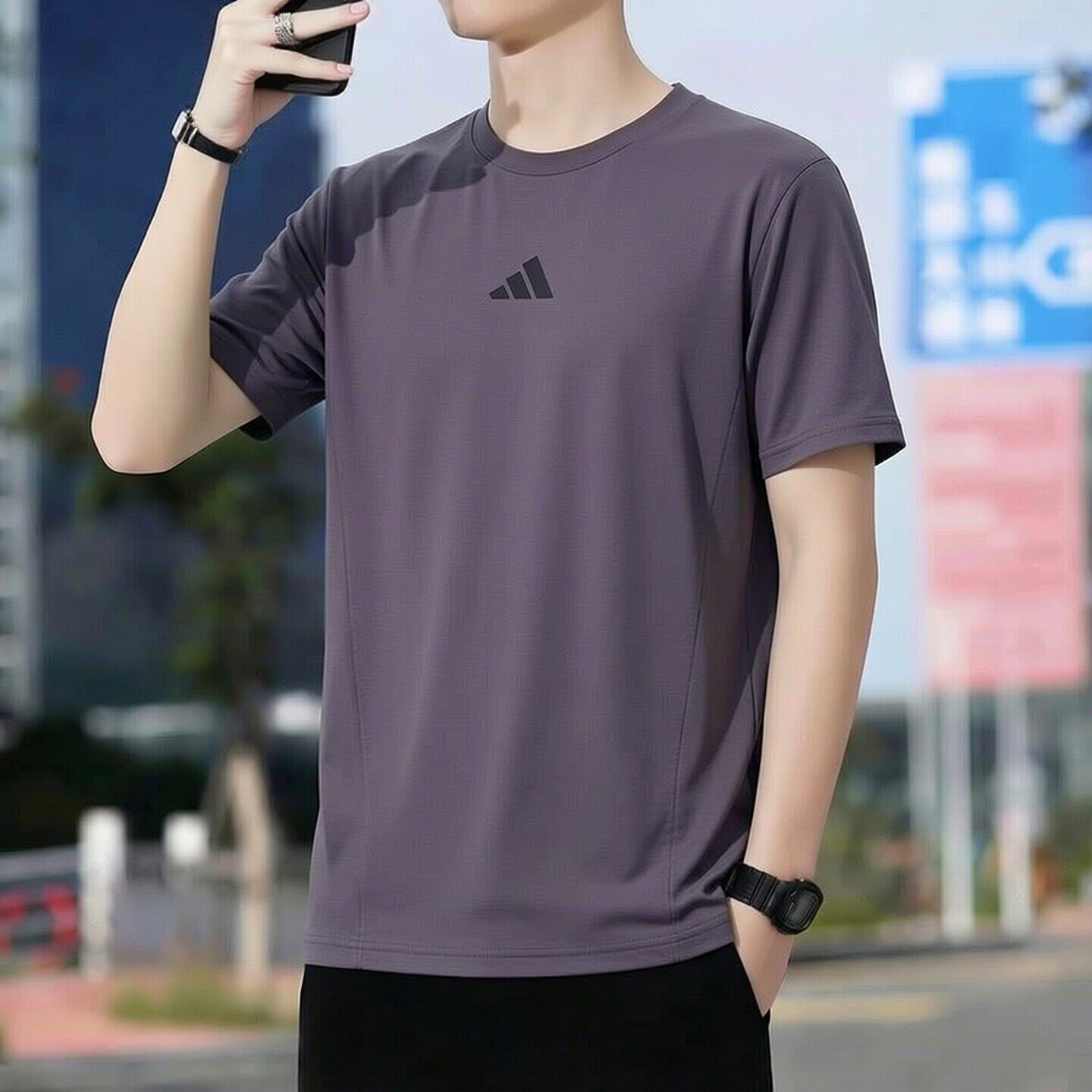 阿迪达斯纯棉半袖男士短袖夏季运动服跑步透气休闲宽松圆领T恤