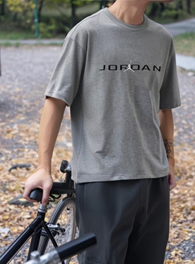 Jordan乔丹灰色运动T恤男子AJ篮球短袖夏季新款纯棉上衣正品半袖